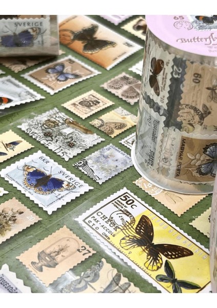 Kelebek Temalı Tek Tek Çıkartmalı Pul Washi Bant / Sticker / Çıkartma/bullet Journal/ Defter Süsleme