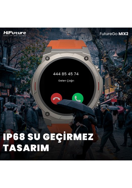 FutureGo Mix2 IP68 Su Geçirmez Nabız Spor Sağlık Sp02 Kan Oksijeni Takibi Arama Özellikli iOS & Android Amoled Ekran 36mm Akıllı Saat Gün Solace Gri
