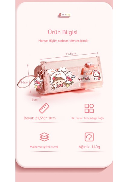 Yüksek Yüzlü Büyük Kapasiteli Kalem Çantası Sevimli Kız Çok Katmanlı Basit Kalem Kutusu (Yurt Dışından) indirimleri