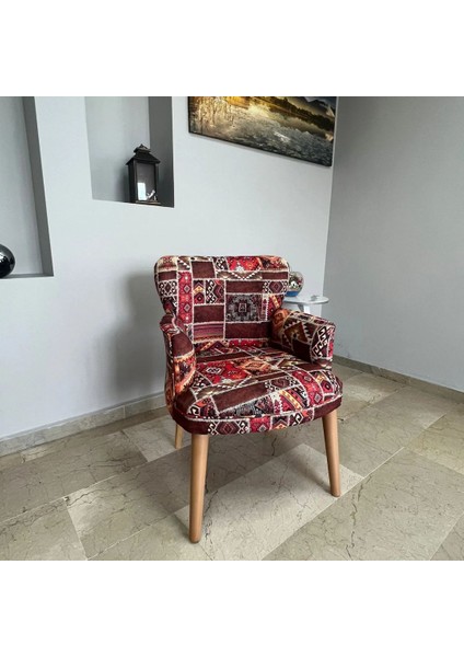 Aryans Otantik Desenli Kumaş Döşemeli Tekli Berjer - Koltuk