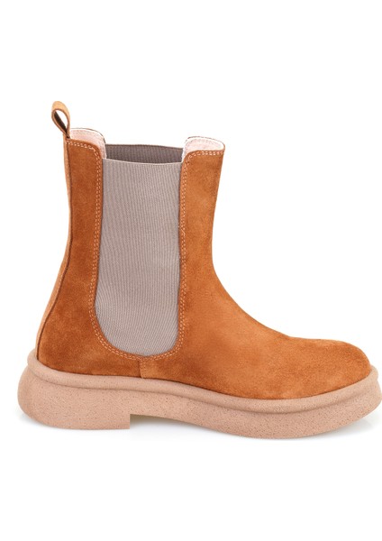 Sering Taba Kadın Lastikli Nubuk Deri Chelsea Bot modelleri