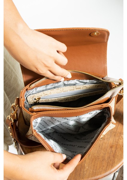 Yeni Sezon Kolon Askılı 4 Bölmeli Vizon Taba Kadın Omuz Çantası 25X15CM PBU2174 indirimleri