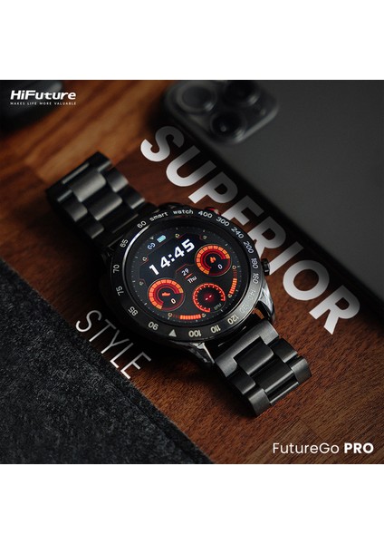 FutureGo Pro Bluetooth 5.0 IP68 Su Geçirmez 1.32 inç Arama Özellikli iOS&Android Uyumlu Nabız Spor Kan Oksijen Takibi 34mm Akıllı Saat Siyah