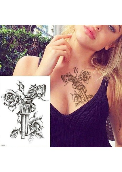 Gerçekçi Geçici Silahh ve Gül Dövme Tattoo