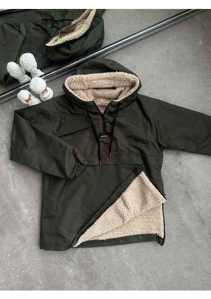 İçi Kürklü Kanguru Cep Mont Su Geçirmez