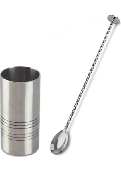 Tokmaklı Bar Kaşığı + Jigger 2/4 cl Silindir Kokteyl Ölçeği Bartender Bar Seti Kokteyl Kaşığı
