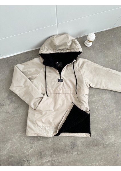 İçi Kürklü Kanguru Cep Mont Su Geçirmez