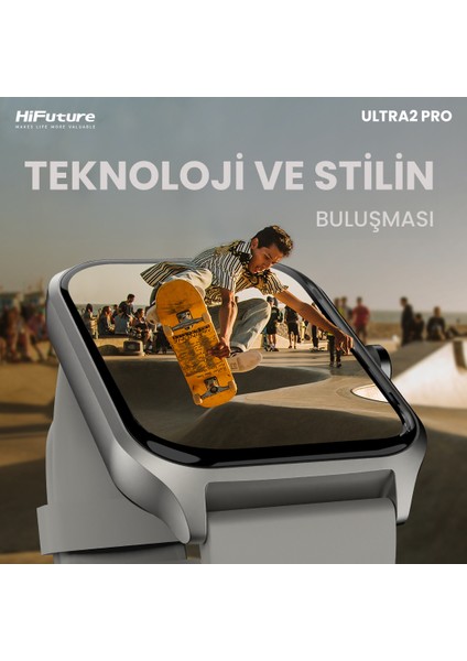 Ultra2 Pro IP68 Su Geçirmez Nabız Spor Sağlık Sp02 Kan Oksijeni Takibi Arama Özellikli iOS & Android Amoled Ekran 45mm Akıllı Saat Gün Siyah