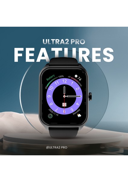 Ultra2 Pro IP68 Su Geçirmez Nabız Spor Sağlık Sp02 Kan Oksijeni Takibi Arama Özellikli iOS & Android Amoled Ekran 45mm Akıllı Saat Gün Siyah