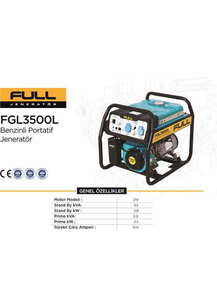 FGL 3500L Benzinli Jeneratör 3,5kVA fiyatları