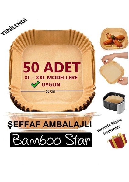 Bamboo Star Airfryer Pişirme Kağıdı Xl-Xxl Büyük Boy 50 Adet Pişirme Kızartma Tavası İçin Uygun 20 cm