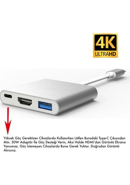 Blue Wings Macbook Uyumlu 4K Full Hd 1080P Type C To 3 Portlu HDMI - USB 3.0 - Pd Çevirici Hub Adaptör3'in 1 Dönüştürücü