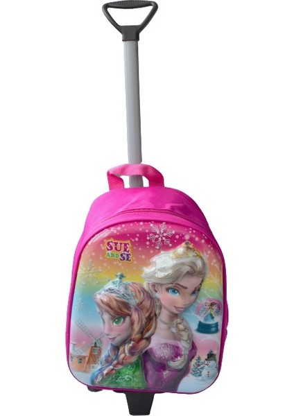 Anaokulu Çocuk Çekçekli Valiz Sırt Çantası Çekçekli Kız Çocuk Okul Çantası 2in1 Sue And Se Model Abs Ön Yüzey 5d Boyutlu Pembe