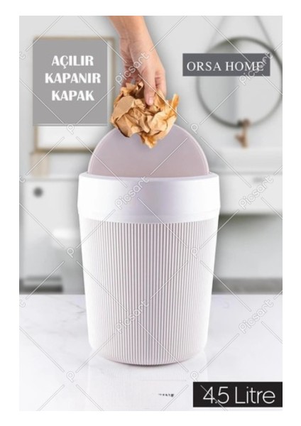 4.5 Lt Beyaz Çizgi Desen Banyo, Mutfak, Ofis Çöp Kovası