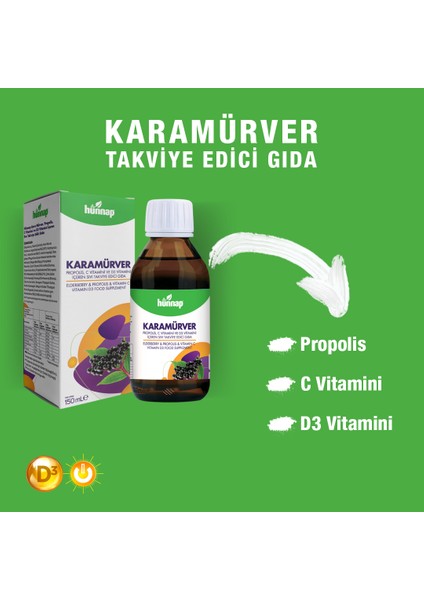 Karamürver, Propolis, C Vitamini Ve D3 Vitamini İçeren Sıvı Takviye Edici Gıda 150 ml