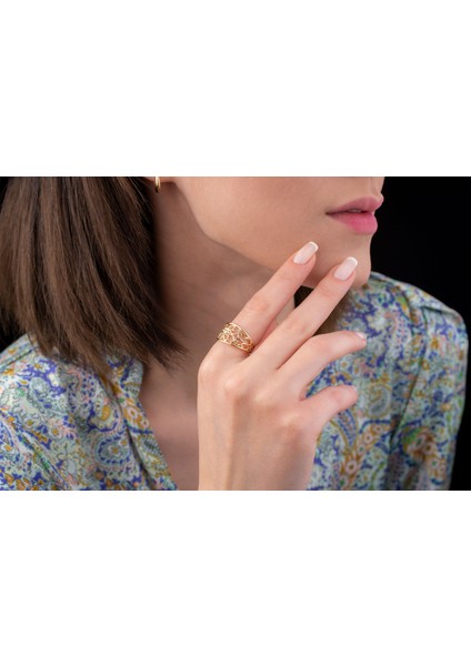 Çiçekli Bohem Yüzük Kadın Kalın Çiçek Yüzük 14 Ayar Altın fiyatları