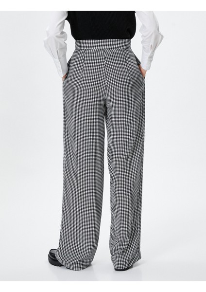 Palazzo Pantolon Kaz Ayağı Desenli Yüksek Bel Cepli fırsatları