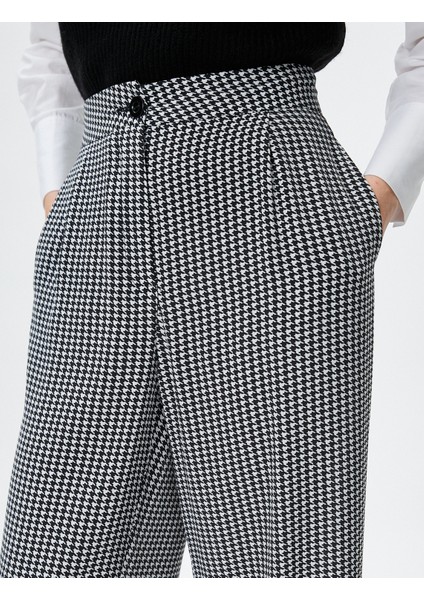 Palazzo Pantolon Kaz Ayağı Desenli Yüksek Bel Cepli indirimleri