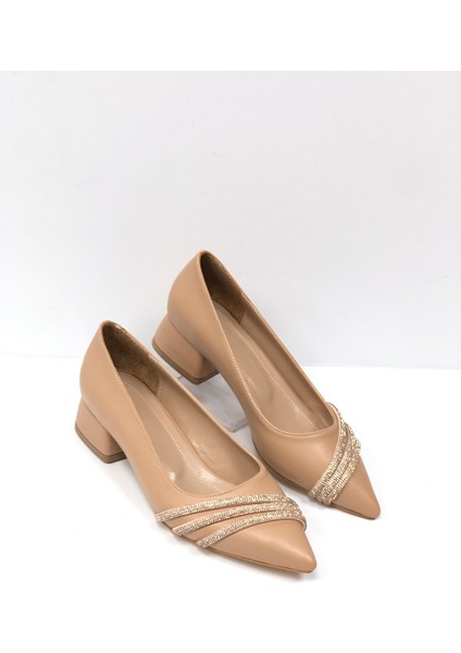 Kafkaslar Ayakkabı Kafkaslar Klasik Üç Şerit Taşlı 3 Cm Kısa Topuklu Babet Kadın Ayakkabı