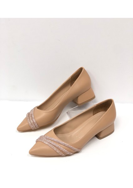 Kafkaslar Ayakkabı Kafkaslar Klasik Üç Şerit Taşlı 3 Cm Kısa Topuklu Babet Kadın Ayakkabı indirimleri