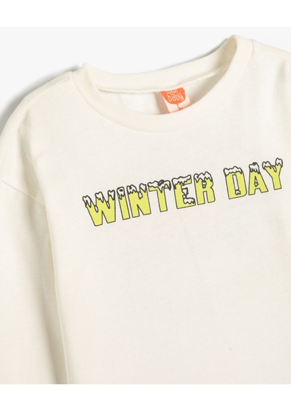 Tişört Uzun Kollu Bisiklet Yaka Yazı Baskılı Pamuklu modelleri