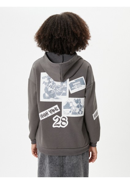 Kapşonlu Sweatshirt Arkası Ve Önü Aplike Detaylı Şardonlu fırsatları