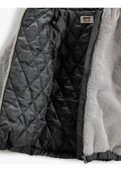 Peluş Kapüşonlu Bomber Ceket Cepli Manşetleri ve Beli Lastikli