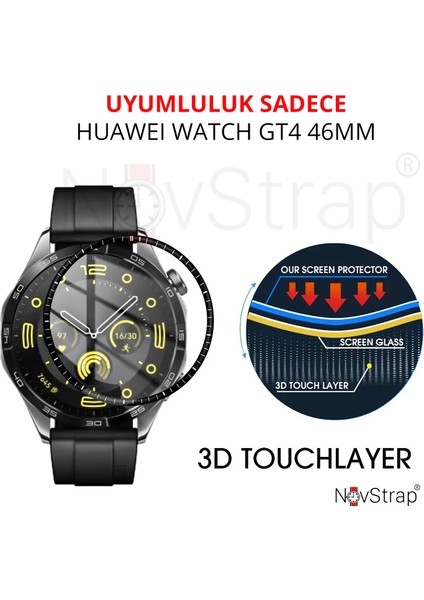 Novstrap Huawei Watch Gt4 46MM ile Uyumlu Ekran Koruyucu Nano Esnek Cam Tam Kaplayan Ppm