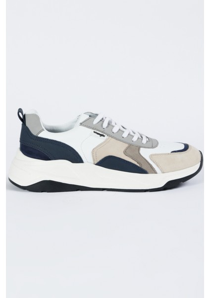Deri Beyaz Lacivert Sneaker Ayakkabı