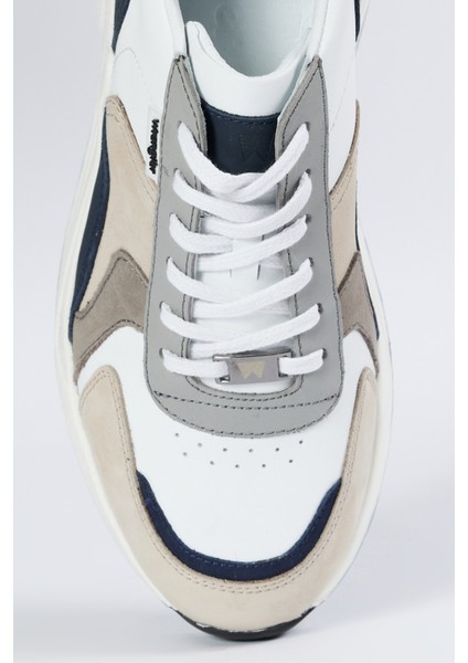Deri Beyaz Lacivert Sneaker Ayakkabı modelleri