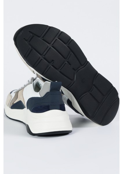 Deri Beyaz Lacivert Sneaker Ayakkabı fırsatları