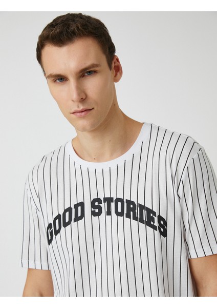 Slogan Baskılı Tişört Bisiklet Yaka Kısa Kollu