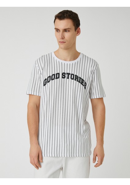 Slogan Baskılı Tişört Bisiklet Yaka Kısa Kollu modelleri