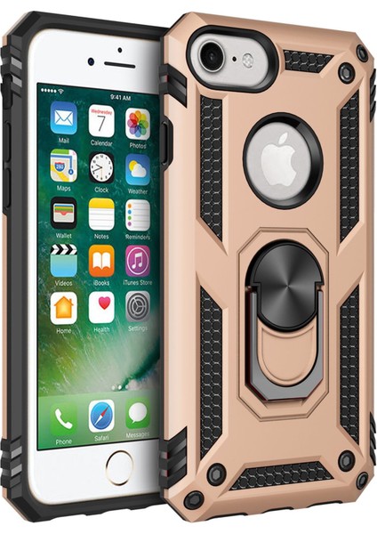 iPhone 8 Uyumlu Kılıf Kamera Korumalı Yüzüklü Armor Military Tank Sofya Kapak - Gold