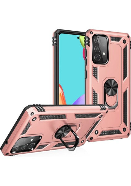 Samsung Galaxy A52S Uyumlu Kılıf Kamera Korumalı Yüzüklü Armor Military Tank Sofya Kapak - Rose