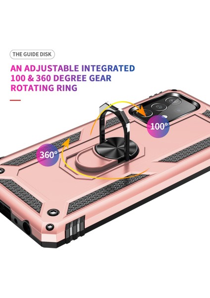 Samsung Galaxy A52S Uyumlu Kılıf Kamera Korumalı Yüzüklü Armor Military Tank Sofya Kapak - Rose