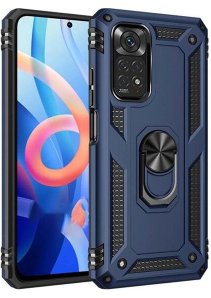 Xiaomi Redmi Note 11 Uyumlu Kılıf Kamera Korumalı Yüzüklü Armor Military Tank Sofya Kapak - Lacivert