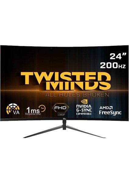 Twısted Mınds 23.8" TM24RFA-2 Fullhd 200HZ 1ms HDMI Dp Curved Çerçevesiz Oyuncu Monitör