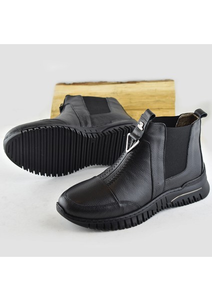 1833 Tam Ortopedik Siyah Hakiki Deri Kadın Bot Ayakkabı Anne Kışlık Deri Bot modelleri