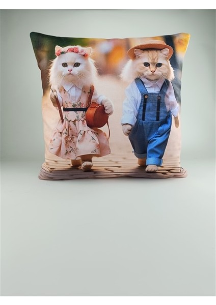 Kedi Desenli Kırlent Kılıfı -98