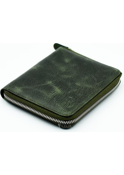 Crazy 6'lı Hakiki Deri Kalem Çantası Koyu Yeşil K86