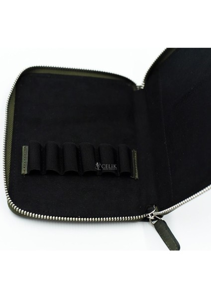 Crazy 6'lı Hakiki Deri Kalem Çantası Koyu Yeşil K86 modelleri