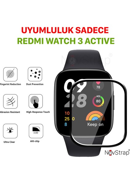Xiaomi Redmi Watch 3 Active ile Uyumlu Ekran Koruyucu Nano Esnek Cam Tam Kaplayan Ppm