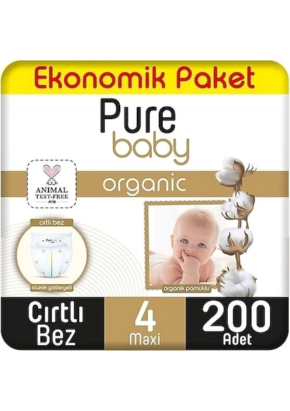 Pure Baby Pamuklu Cırtlı Bez Ekonomik Paket 4 No Maxi 200’LÜ