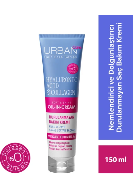 URBAN Care Hyaluronik Asit& Kuru ve Cansız Saçlara Özel Durulanmayan Bakım Kremi-Vegan-150 ML