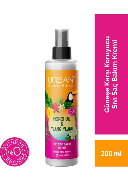 URBAN Care Summer-Monoi Yağı&Ylang Ylang Güneş Koruyucu Sıvı Saç Bakım Kremi-Vegan-200ML