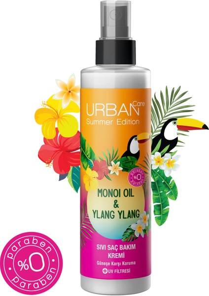 URBAN Care Summer-Monoi Yağı&Ylang Ylang Güneş Koruyucu Sıvı Saç Bakım Kremi-Vegan-200ML