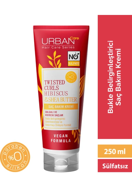 URBAN Care Hibiscus&Shea Butter Kıvırcık ve Dalgalı Saçlara Özel Saç Bakım Kremi-Sülfatsız-250ML