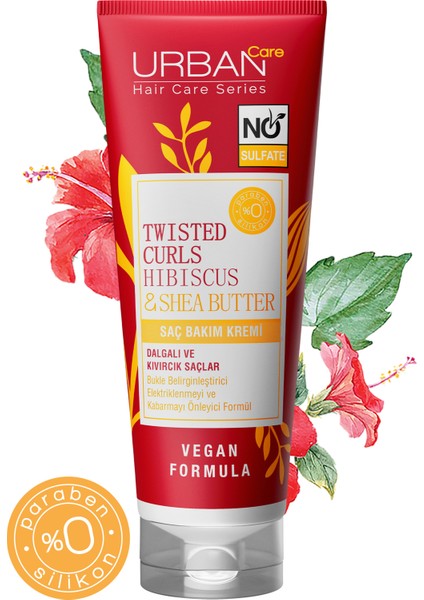 URBAN Care Hibiscus&Shea Butter Kıvırcık ve Dalgalı Saçlara Özel Saç Bakım Kremi-Sülfatsız-250ML