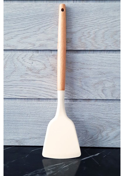 Bambu Saplı Beyaz Çizmez Silikon Kevgir Kepçe Kaşık Makarna Salata Kaşığı Spatula 5'li Servis Set indirimleri